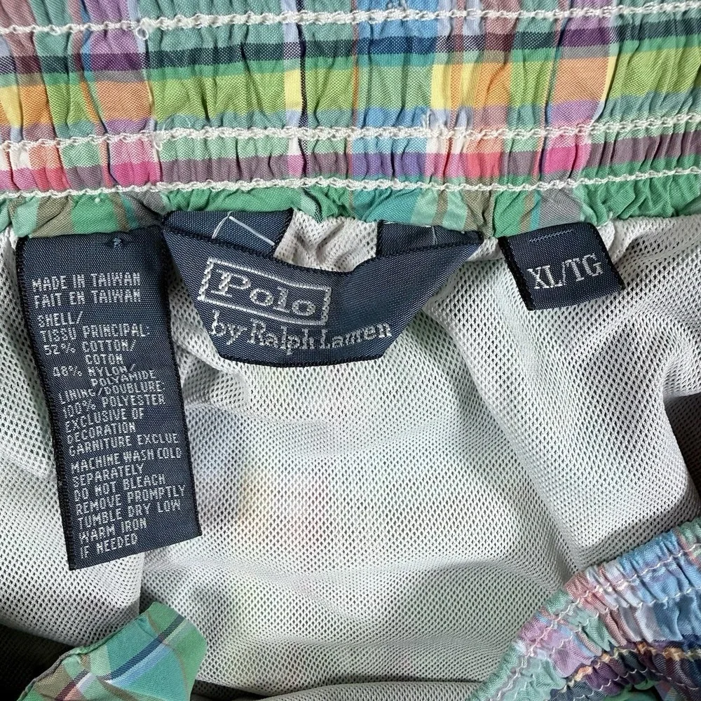 Polo Ralph‎ Lauren Swim Trunks Men's XL Green Plaid Mesh Lined Drawstring